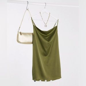 19 Missguided cowl neck satin cami dress in khaki